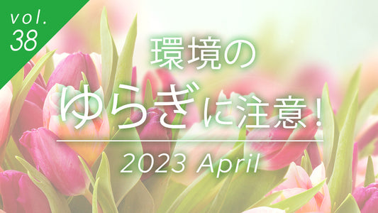 4月の環境のゆらぎが肌に与える影響を解説する記事のヘッダー画像。春の美しいチューリップを背景に、寒暖差や花粉による肌ストレスと保湿スキンケアの重要性を示唆しています。